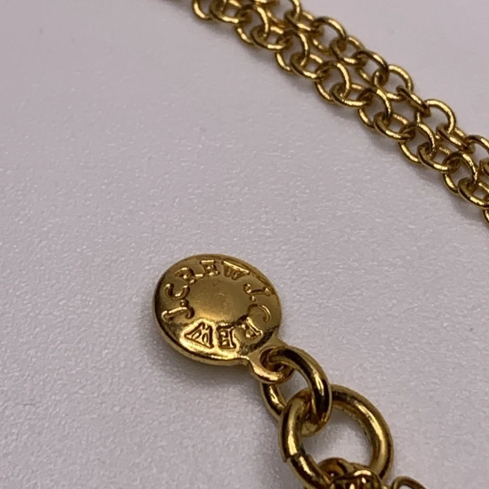 J. Crew Gold Tone Necklace‎ 32” w/ Oval Enamel & Glass Pendant 1-1/4” x 1-1/8”